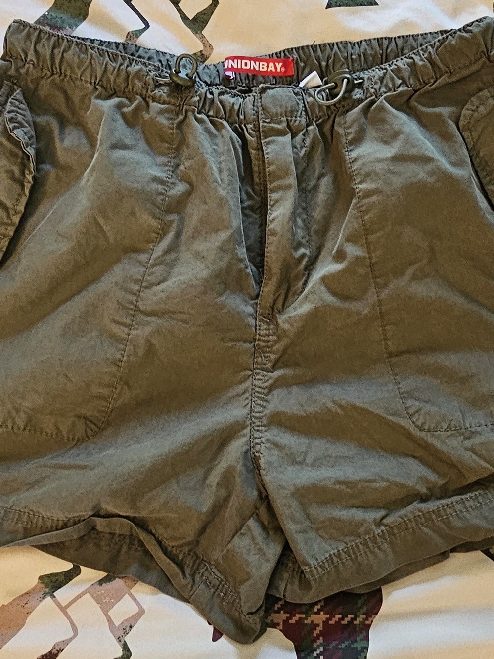 UNIONBAY Olive Green Elastic Waist Shorts with Red Brand Tag